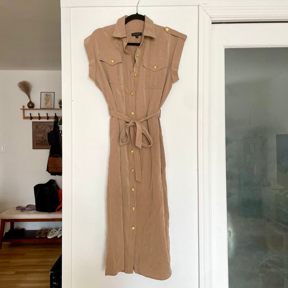 Rag & Bone Roxanne Midi Dress Utility Button Down Collared Casual Tan sz S - Picture 2 of 10